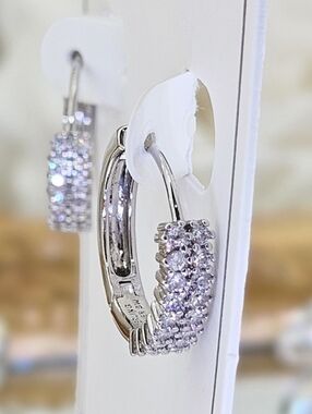 Sterling Forever Ximena CZ Hoops Rhodium Plated Silver Hoop Earrings Everyday